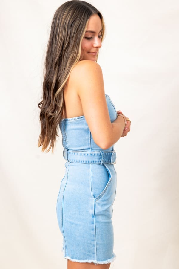 The Breezy Denim Belt Buckle Mini Dress - Image 2