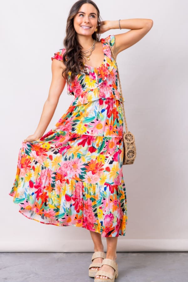 The Floral Flutters Sleeve Maxi Dress