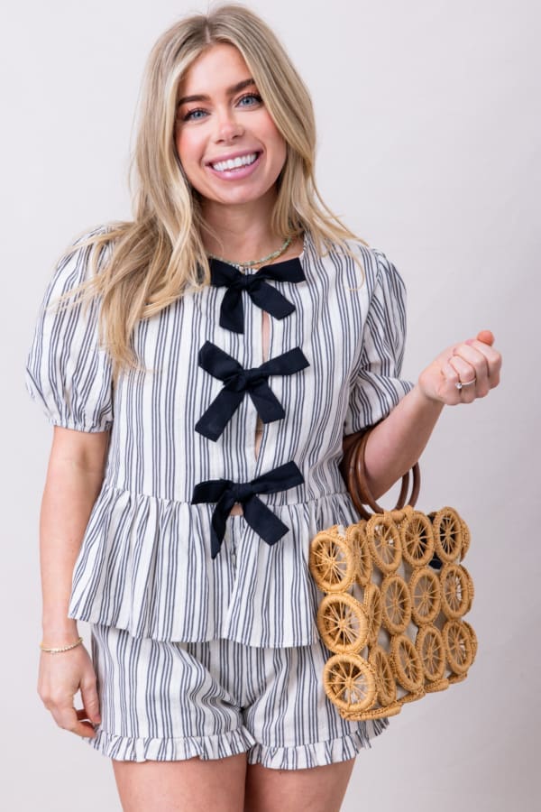 The Eloise Striped Pattern Ruffled Blouse