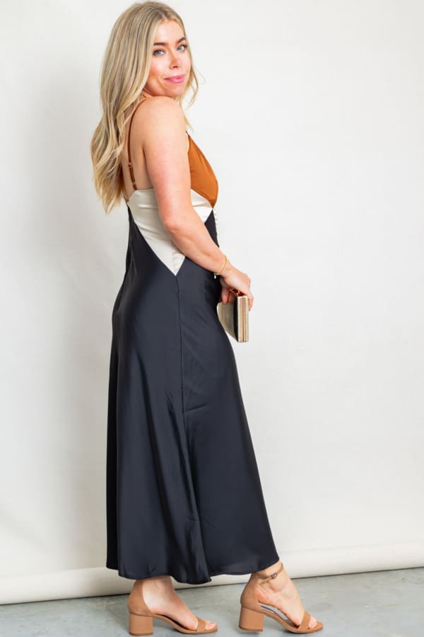 The Colleen Color Block Satin Slip Midi Dress - Image 2