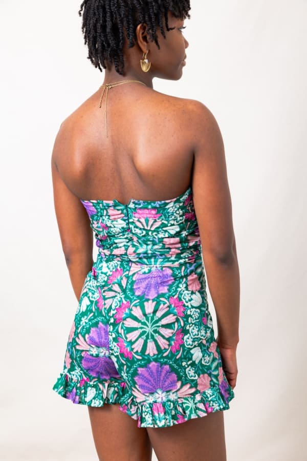 The Maggie Strapless Ruffled Hem Romper - Image 3