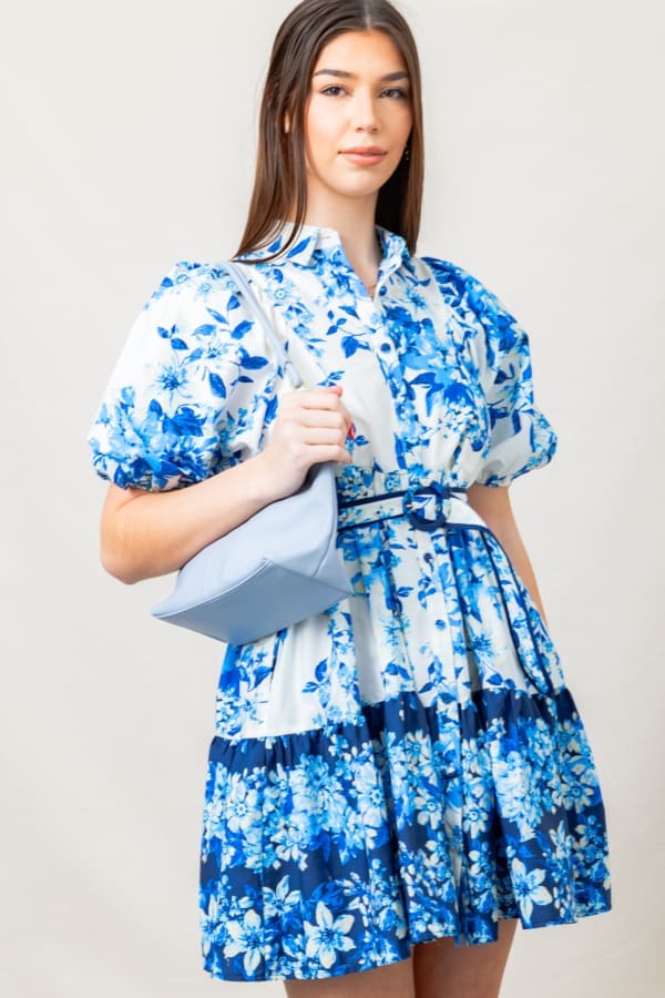 The Matilda Floral Puff Sleeve Belted Mini Dress