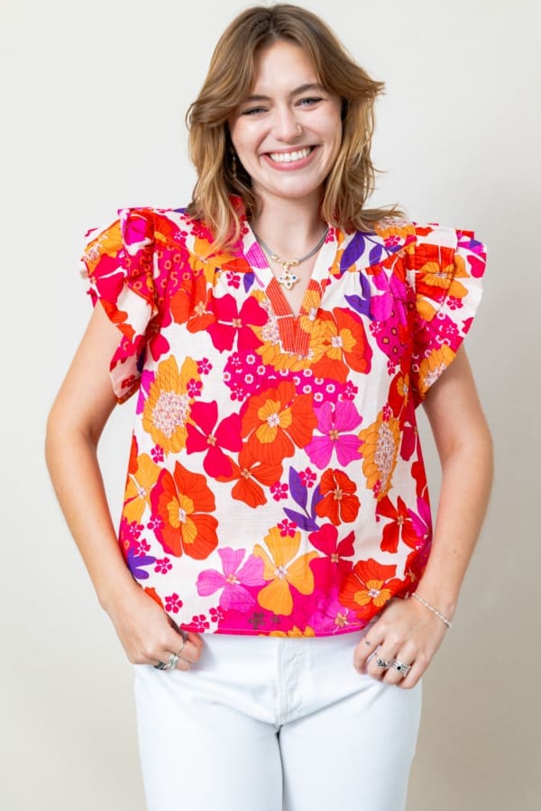 THML Tropics Flutter Sleeve Floral Top - Image 5