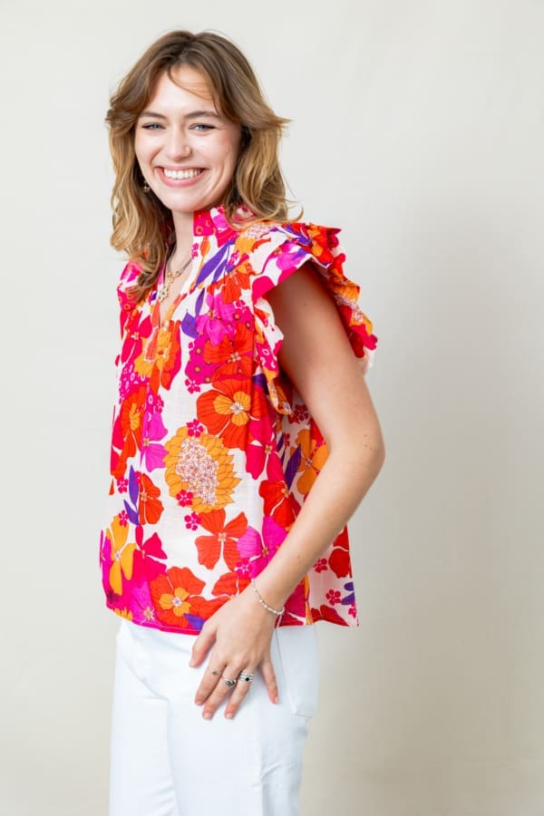 THML Tropics Flutter Sleeve Floral Top - Image 7