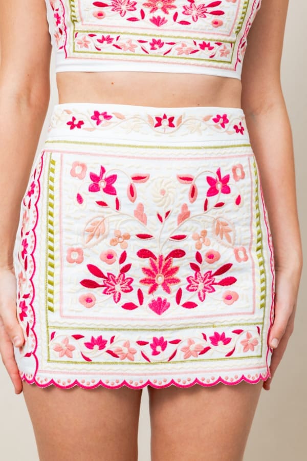 The Rosette Linen Embroidered Mini Skirt